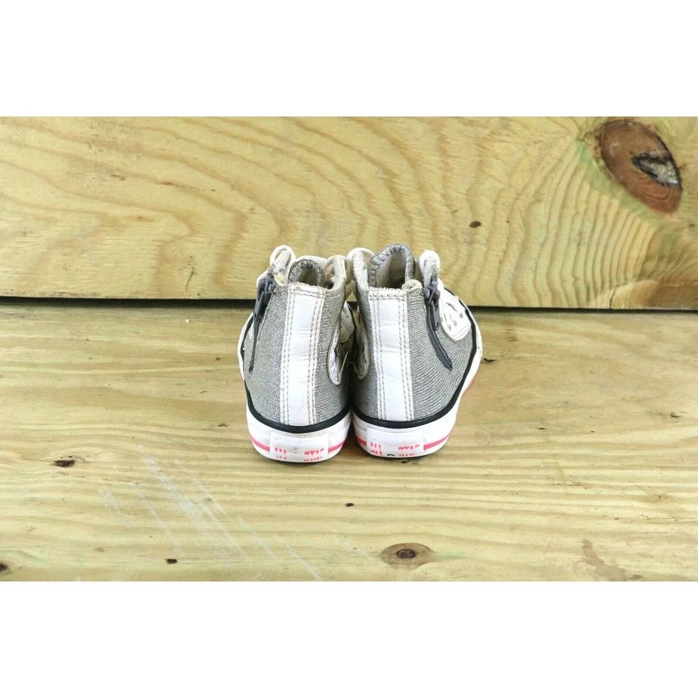 Converse Chuck Taylor Girls 11 Junior Metallic Zip Fabric Gray Sneakers